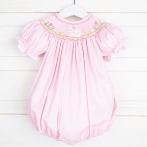 NWT Bunny Girls Smocked Pink Bubble Romper 12M